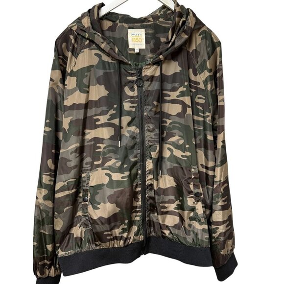 CALI 1850 Camo Bomber Jacket Plus Size 3X Green Womens Windbreaker Hoodie - Picture 1 of 9